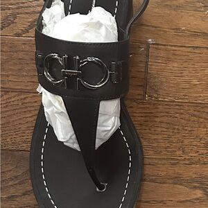 Salvatore Ferragamo Black Sandals with Metallic Detail